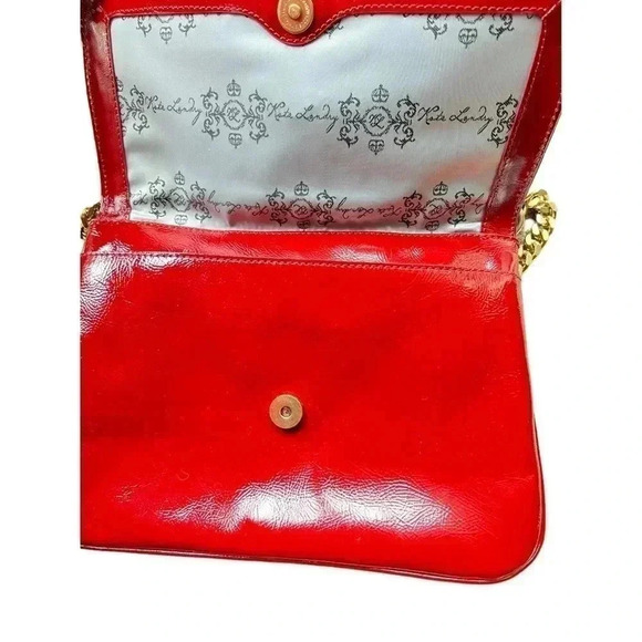 Kate Landry Red Patent Leather Purse Gold Chain Strap Preowned Great Condition - Picture 4 of 14